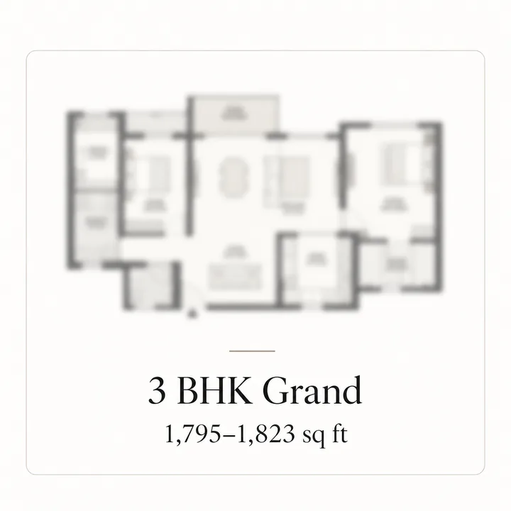 DivyaSree Shettigere 3 BHK Grand indicative floor plan, 1,795 to 1,823 sq ft as listed in pre-launch material